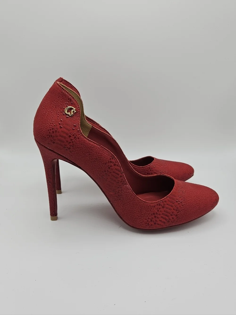 Carmen Steffens red textured stiletto heels with snake print BR 39 EU 41